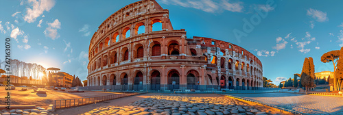 Colosseum Rome day , Realistic breathtaking shot of the Colosseum amphitheater located in Rome Italy 