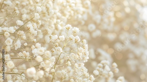 Beautiful white gypsophila flowers with soft focus background.