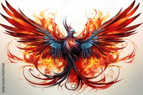 Resilient Red phoenix bird. Fire fantasy bird. Generate Ai