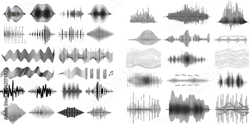 Monochrome volume audio lines, soundwaves rhythm