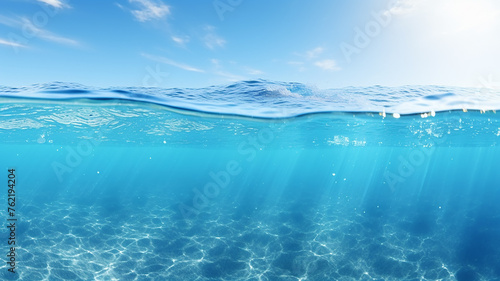 Seascape, calm blue ocean with reflection of sunlight