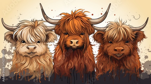 Three Shaggy Haired Cows Standing Together