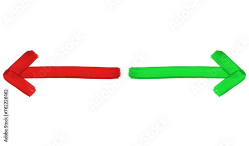 Handgemalte Pinsel Pfeile in rot und grün zeigen nach links und rechts