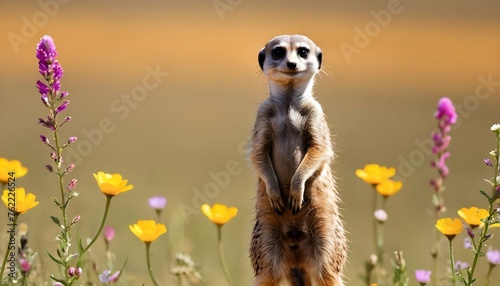 A Meerkat Standing In A Field Of Flowers