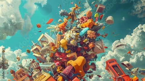 Abstract illustration of overproduction and overabundance of things