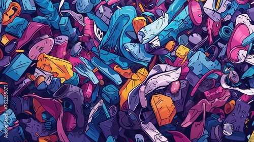 Abstract illustration of overproduction and overabundance of things.