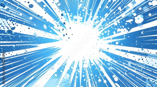 Blue and white background of the Book in comic style pop art superhero. Lightning blast halftone dots. Cartoon