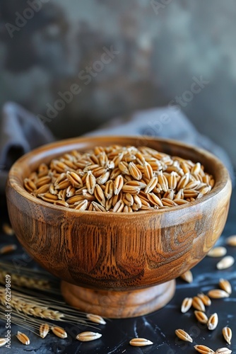 whole wheat in a plate. Wheat grains are ready to be ground