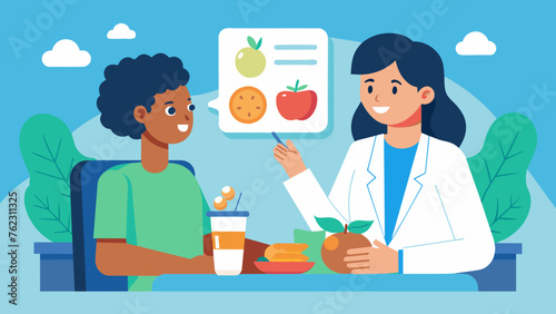 In this hospital image a nutritionist is discussing a specialized postoperative diet with a patient. Proper nutrition is essential for the body