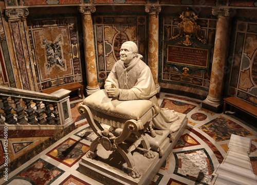 Sculpture of Pope Pius IX in front of the Holy Manger in Papal Basilica of Santa Maria Maggiore in Rome, Italy