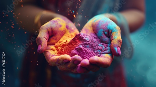 A person holding a handful of colored powder. Perfect for celebration events