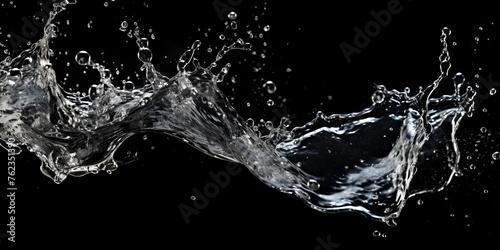 water splash, Water splashes on a black backdrop, Water splash on black background. 3d illustration., Water splash isolated on white background Generative AI