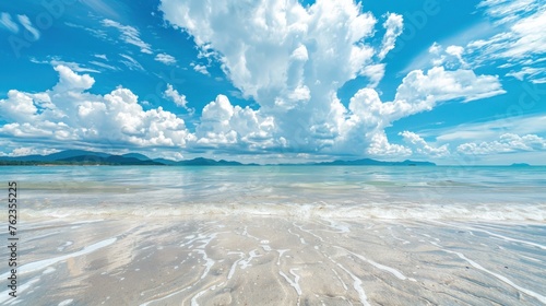 Pristine Paradise: White Sand Beach Meets Serene Blue Skies - Generative AI