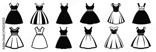 Woman dress fashion silhouettes set, large pack of vector silhouette design, isolated white background