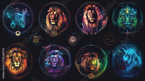 Twelve zodiacs concept. Horoscope Lion zodiac sign.