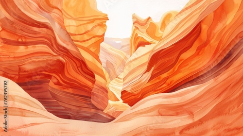 This painting depicts the majestic Antelope Canyon in the desert, showcasing its towering rock formations and intricate layers. The artist captured the unique play of light and shadow in the canyon, h