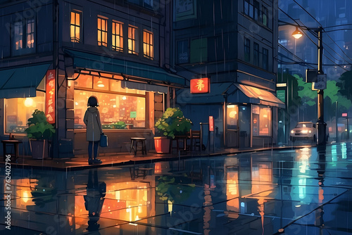 Rain-Drenched Romance City Lights at Night Paint a Romantic Scene