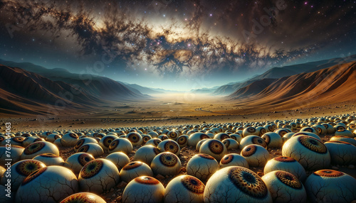 Galactic Watchers: Eyeballs Amidst the Dunes Under Starry Skies