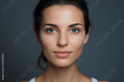 Beautiful young woman with problematic chapped skin face and body skin care concept generative ai