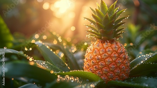A tropical delight of a pineapple with dew drops. AI generate illustration