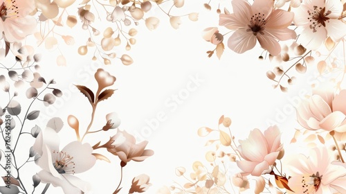 Cherry, sakura, rose flowers. Golden gradient on white. Modern design illustration.