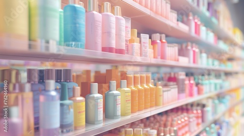 A variety of colorful cosmetic products in convenience store.