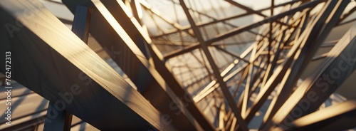 A 3D render zooms in on a network of cables and tension rods supporting a suspension bridge illustrating the careful engineering required for optimal load distribution Backlights cast dynamic shadows