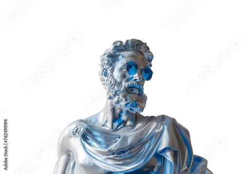 An antique bust sculpture in modern sunglasses isolated on free png background. Minimal concept art.