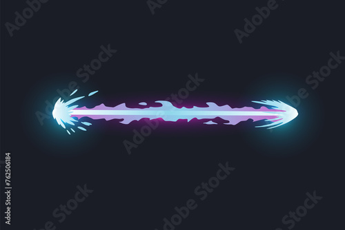 Cartoon laser gun beam. Alien combat weapon rays. Futuristic shot effect. Destructive plasma flow. Bomb blaster attack explosion. game element