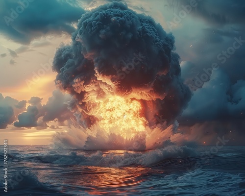 Showcase the catastrophic consequences of a nuclear bomb detonated in the ocean highlighting the product