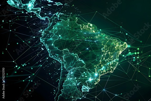 digital map of south america. technological concept