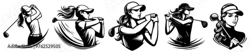 female golfers in action elegant golfing ladies black vector