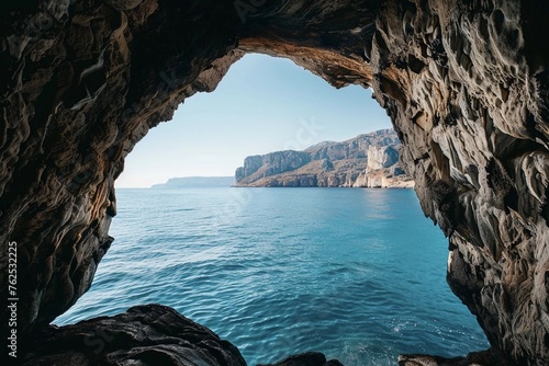 View of the sea through the cave 