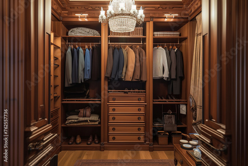 walk in closet with black wood cabinets