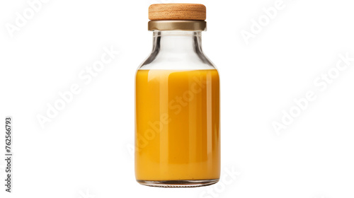 A glass bottle filled with vibrant orange juice, ready to quench any thirst