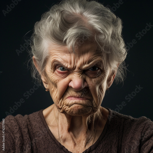 Angry belligerent senior woman looking at the camera 