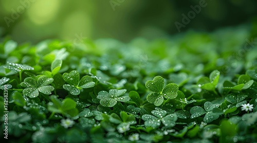 Green Saint Patrick’s backdrop featuring clovers and festive icons.