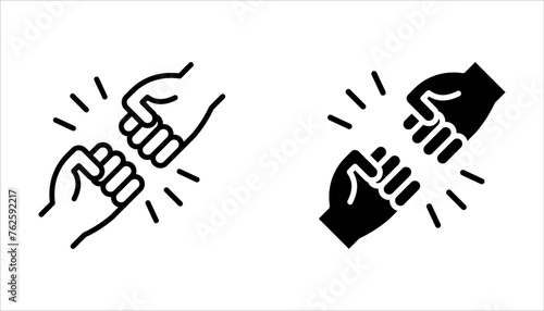 Fist Bump Isolated Line Icon set Style Design on white background