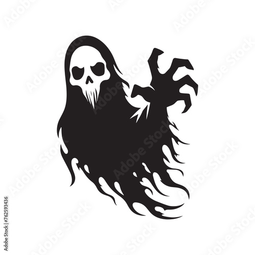 Ghost silhouette: Vector Ghost Silhouettes Hauntingly Capturing Ethereal Forms in Minimalist Design. Ghost black illustration