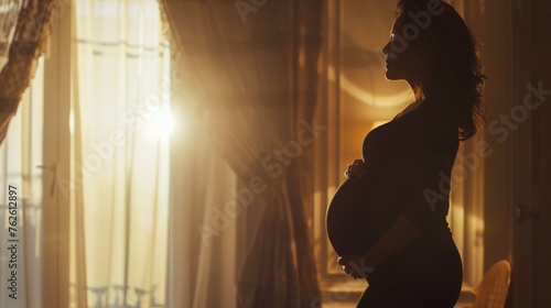 Pregnant woman dressed in a black dress