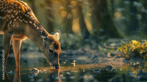 A deer drinks water