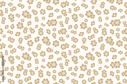Vector seamless floral pattern. Elegant gold and white botanical ornament with simple flower silhouettes. Luxury minimal beautiful golden background texture. Repeat design for decor, wallpaper, print
