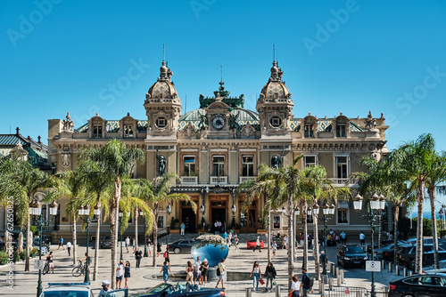 front view of the Monte Carlo Casino, a place for gambling and entertainment in Monte Carlo, Monaco, Cote de Azur, Europe.