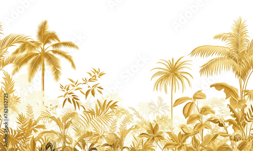 Palmeiras douradas tropicais, altas e com tronco, isolado em fundo transparente.