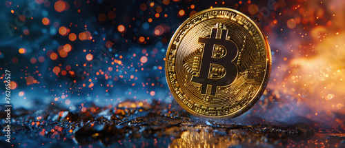 Bitcoin crypto currency gold coins logo as digital cryptocurrency symbol stock financial exchange business market trade. Btc blockchain future payments, investment technology background.