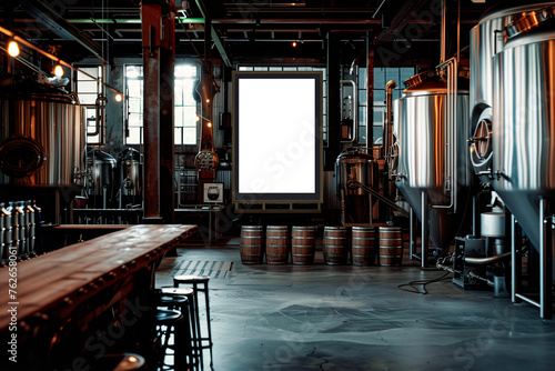 Vertical frame mockup in dark brewery bar interior