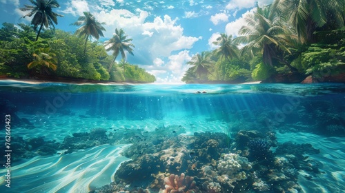palm island blue transparent sea