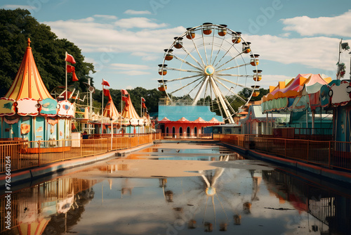 photo of amusement park, amusement park, empty amusement park with rollercoasters