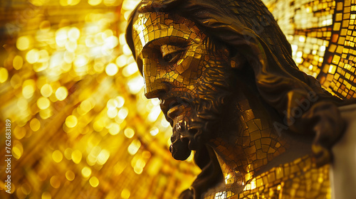 Mosaico religioso Jesus cristo dourado e preto 