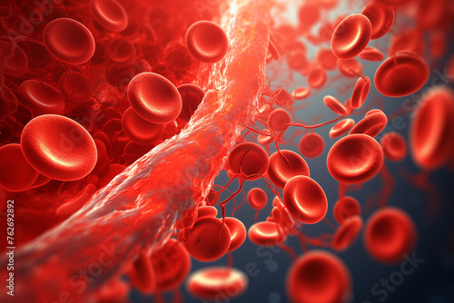 Red Blood Cells Flowing Through Blood Vessel. Hemoglobin molecule